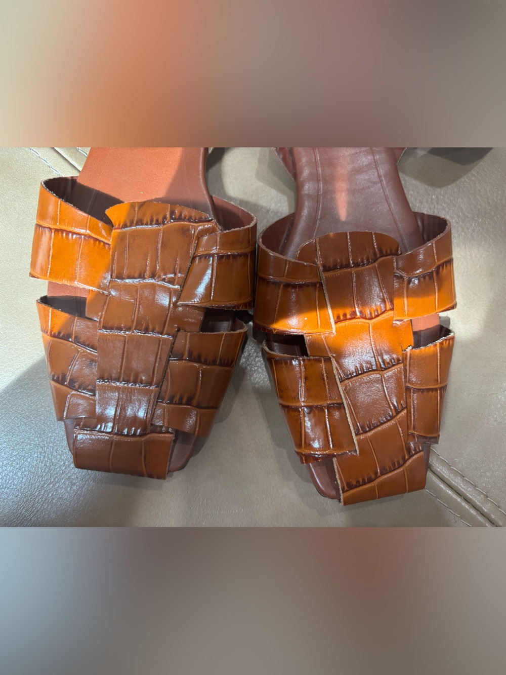Zara Cognac Brown Woven Leather Buckle Flats - Picture 4 of 6